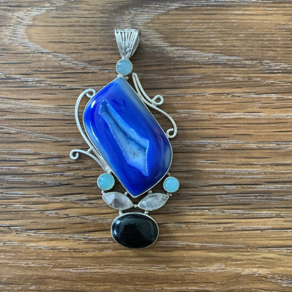 925 silver + Blue Agate Pendant